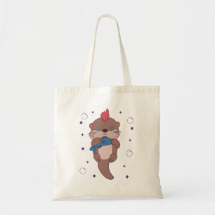 Punk Rock Sea Otter with Fish Funny Animal Art Tote Bag