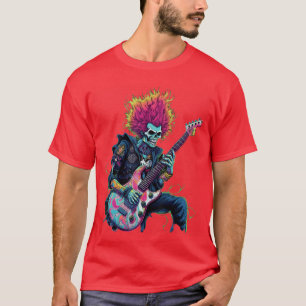 Punk Rock Skeleton Playing Guitar Graphic Band T-Shirt