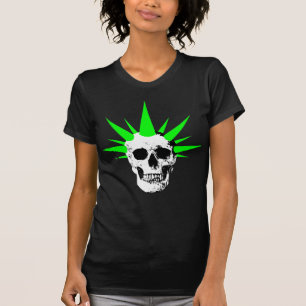 Punk Rock Skull with Neon Green Spikey Hair T-Shirt