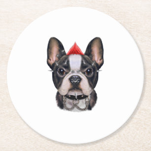 Punk Rock Style French Bulldog For Dog Lover Round Paper Coaster