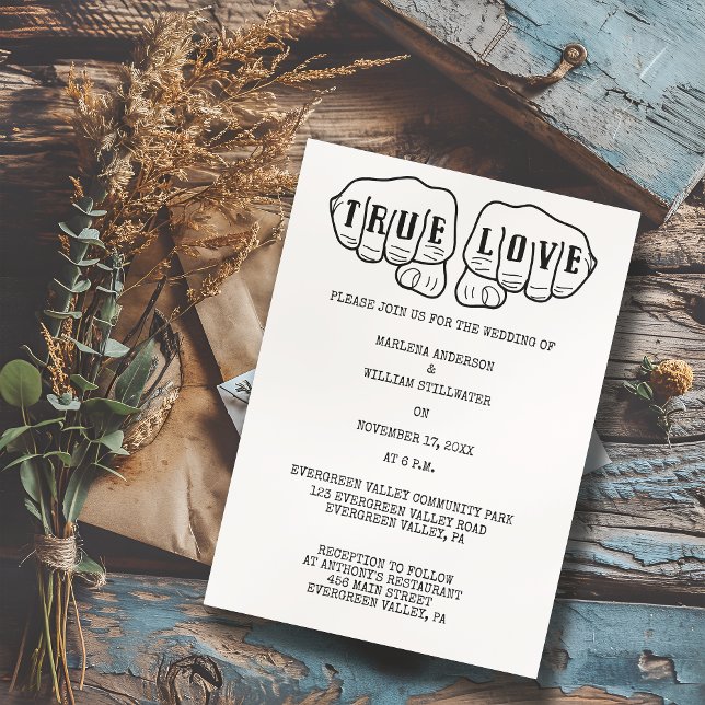 Punk Rock Tattoo Hands Minimalist Black and White Invitation (Creator Uploaded)