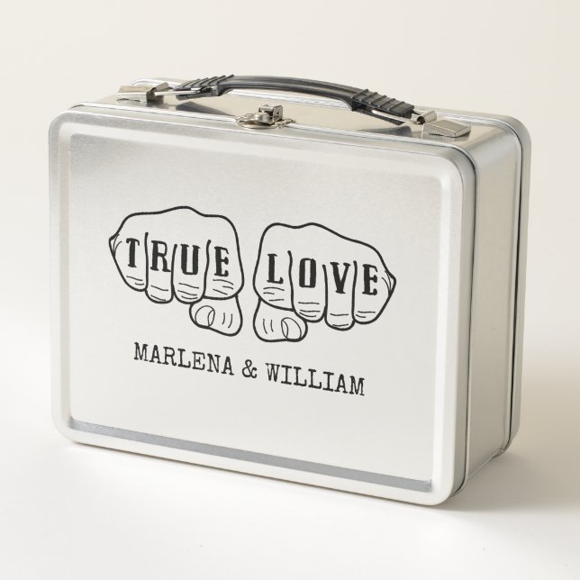 Punk Rock Tattoo Hands True Love 10th Anniversary Metal Lunch Box (Front)