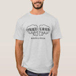 Punk Rock Tattoo Hands True Love 2nd Anniversary T-Shirt<br><div class="desc">Add your names to create a personalised anniversary gift. This graphic tee features a simple graphic in black with two fists with "TRUE LOVE" spelled out in tattoo letters on the fingers with your names (or other text) below in typewriter style font. Since the second anniversary is traditionally cotton this...</div>