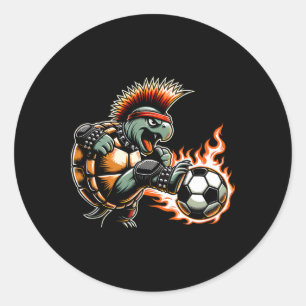 Punk Rock Turtle Kicking Flaming Ll  Classic Round Sticker