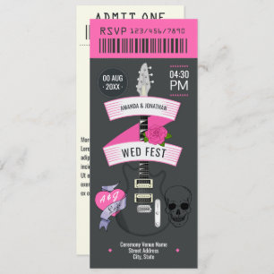 Punk Romance Rock ’n’ Roll Wedding Ticket Invitation