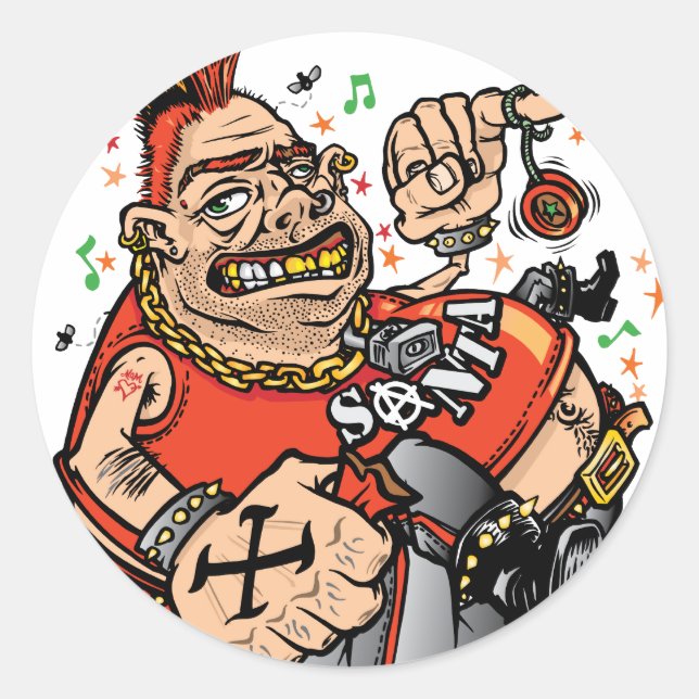 Punk Santa Classic Round Sticker (Front)