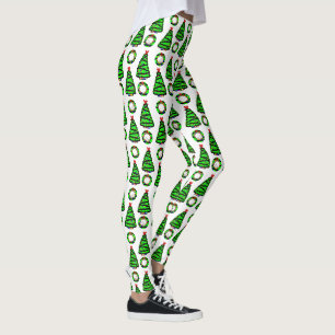 Punk seagull Christmas wreath and Xmas tree Leggings