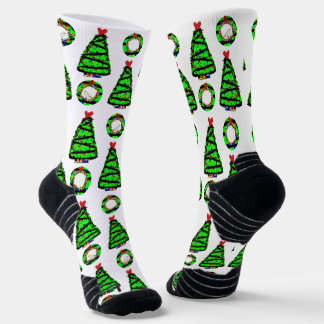 Punk seagull Christmas wreath and Xmas tree Socks