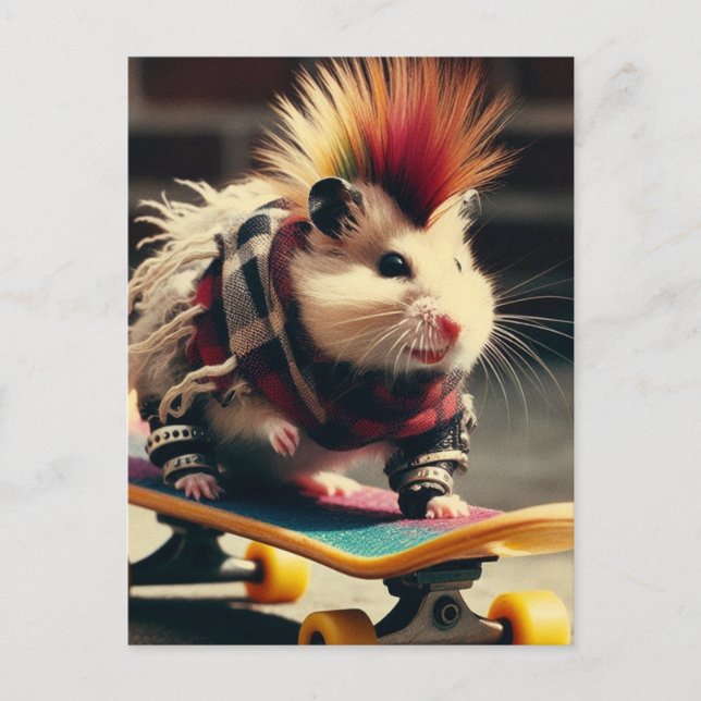Punk Skateboarding Hamster Postcard (Front)