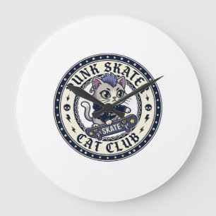 Punk Skater Cat Funny Cat Lover Design - Punk Skat Large Clock