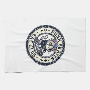 Punk Skater Cat Funny Cat Lover Design - Punk Skat Tea Towel