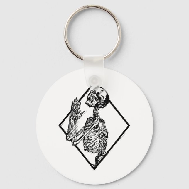 Punk Skeleton Hands Praying Goth Metal Halloween G Key Ring (Front)