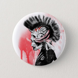 punk skull 6 cm round badge