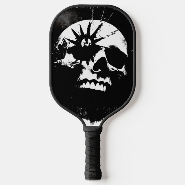 Punk Skull Black and White  Pickleball Paddle (Front)