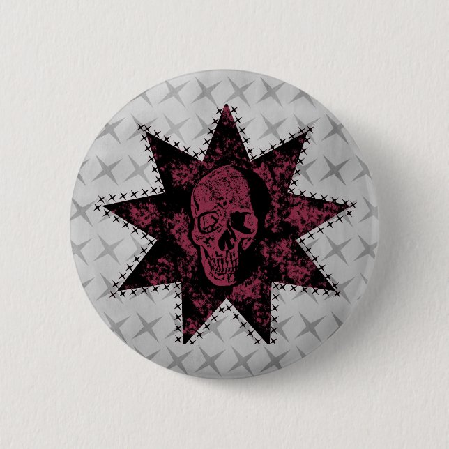 Punk Skull Button (Dark Pink) (Front)