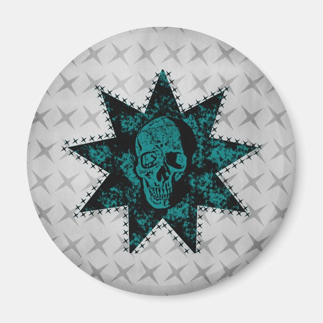 Punk Skull Magnet (Teal) (Front)