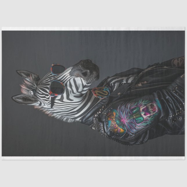 Punk Style Zebra Leather Jacket Decoupage Tissue Paper (Front)
