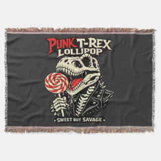 Punk T-Rex Lollipop - Sweet But Savage Throw Blanket