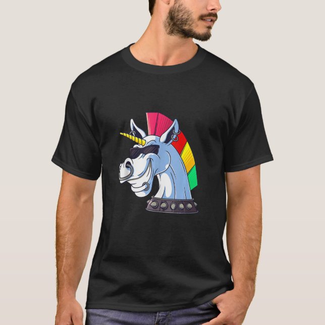 Punk Unicorn  Ironic Cool Unicorn Punk Rock Music T-Shirt (Front)