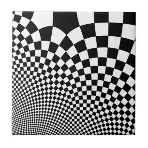 Punk warped retro chequerboard in black and white tile