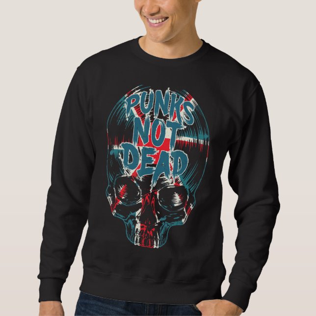 Punks Not Dead Punk Rock British Flag Union Jack V Sweatshirt (Front)