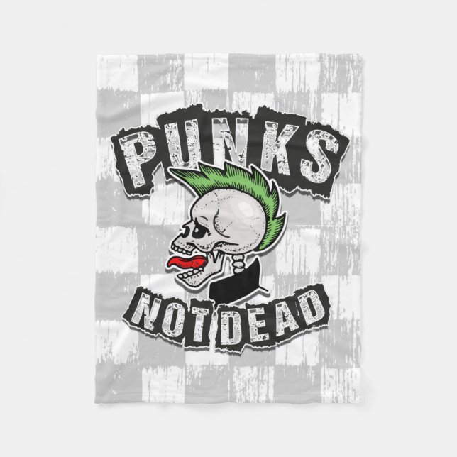 Punks Not Dead Skull Mohawk Punk Rock Rocker Fleece Blanket (Front)