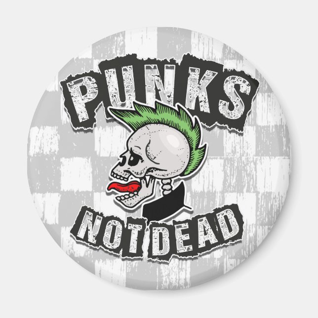 Punks Not Dead Skull Mohawk Punk Rock Rocker Magnet (Front)