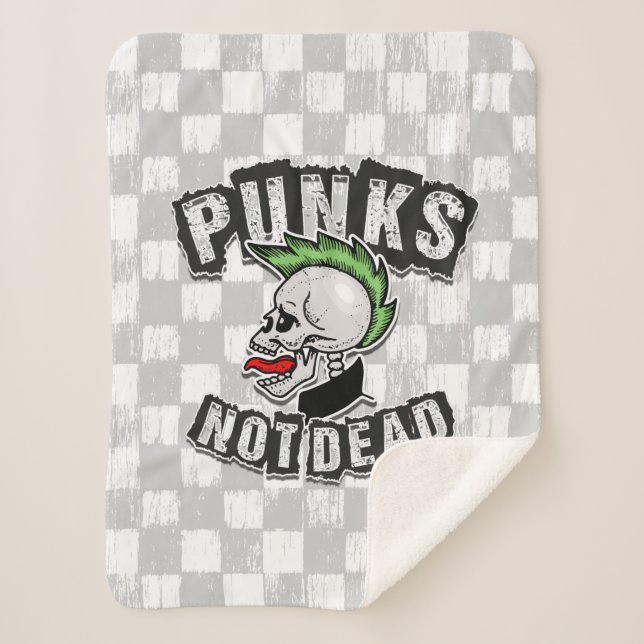 Punks Not Dead Skull Mohawk Punk Rock Rocker Sherpa Blanket (Front)