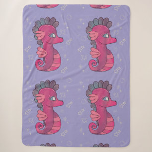 Punky Seahorse Cute Pink Seahorse Sherpa Blanket
