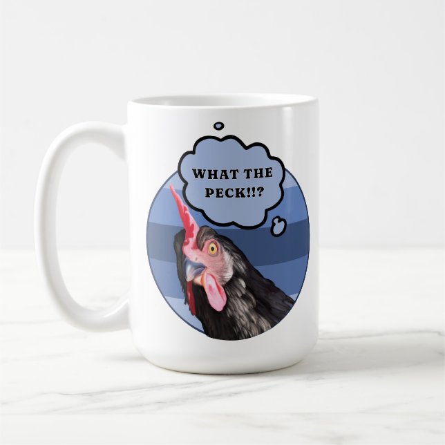 Punny Chicken Face | What the Peck?! Coffee Mug (Left)