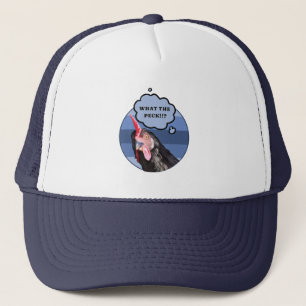 Punny Chicken Face   What the Peck?! Trucker Hat