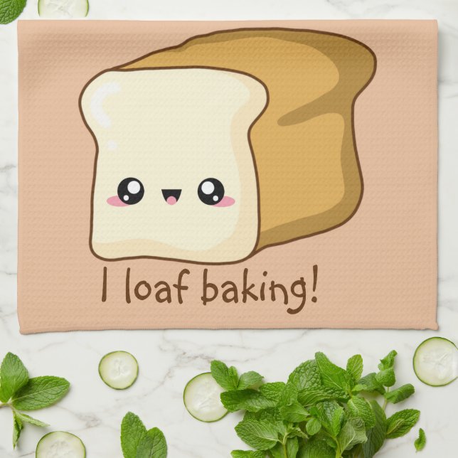 Punny I loaf you, kawaii bread Tea Towel (Folded)