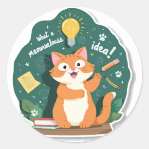 Punny 'Meowveelouss Idea' Cat Back To School Classic Round Sticker