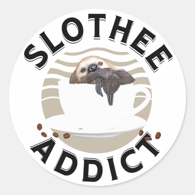 Punny Sloth And Coffee Lovers  Classic Round Sticker (Front)