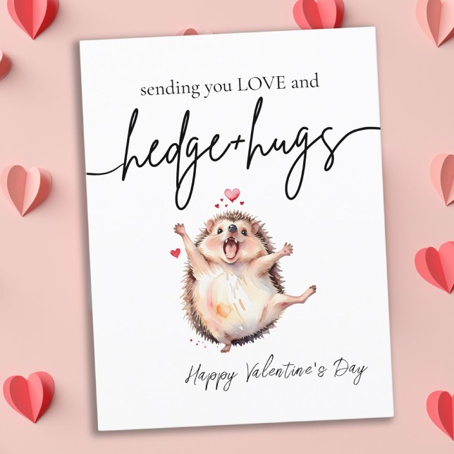 Punny Watercolor Happy Hedgehog Valentine's Day Postcard (Punny Watercolor Happy Hedgehog Valentine's Day Postcard)