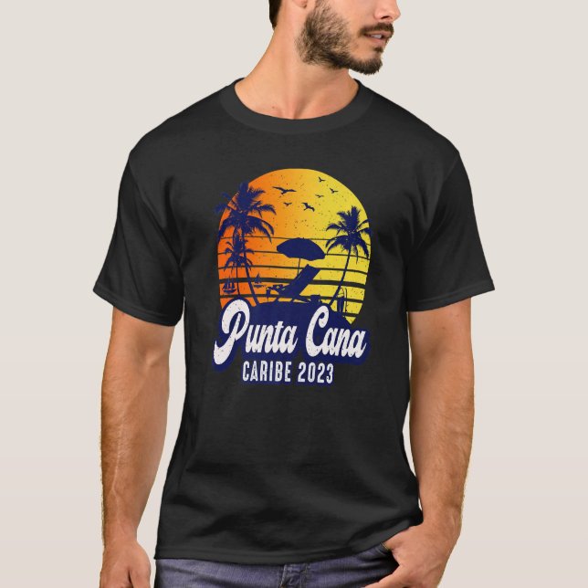 Punta Cana 2023 Dominican Sunset Beach Retro Premi T-Shirt (Front)