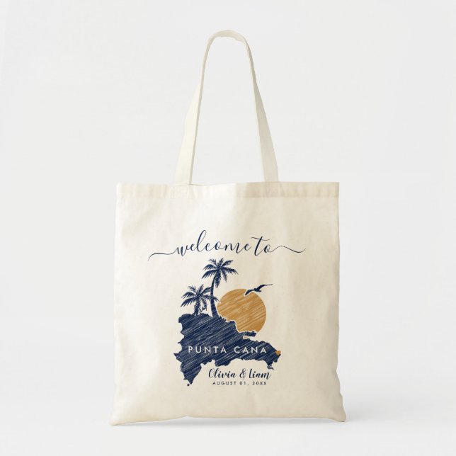 Punta Cana Custom Navy Wedding Minimalist Map Tote Bag (Front)