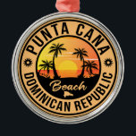 Punta Cana Dominican Beach Vintage Retro Metal Tree Decoration<br><div class="desc">Punta Cana Dominican Republic design in Vintage Travel style featuring a palm tree on the beach with ocean and sky.</div>