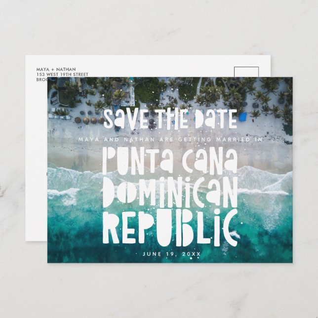 Punta Cana Dominican Beach Wedding Save the Date Announcement Postcard (Front/Back)