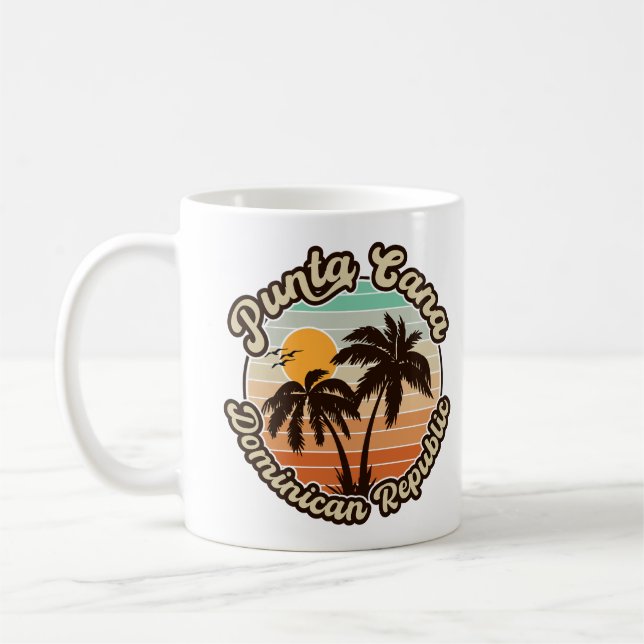 Punta Cana Dominican Palm Tree Retro Sunset 60s Coffee Mug (Left)