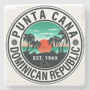 Punta Cana Dominican Palm Tree Retro Sunset 60s Stone Coaster