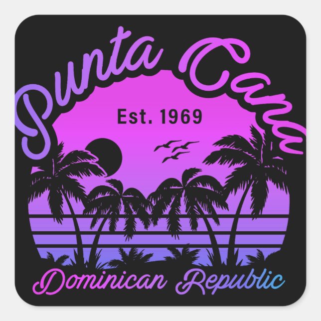 Punta Cana Dominican Palm Tree Retro Sunset 80s Square Sticker (Front)
