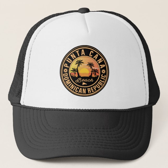 Punta Cana Dominican Palm Tree Retro Sunset Trucker Hat (Front)