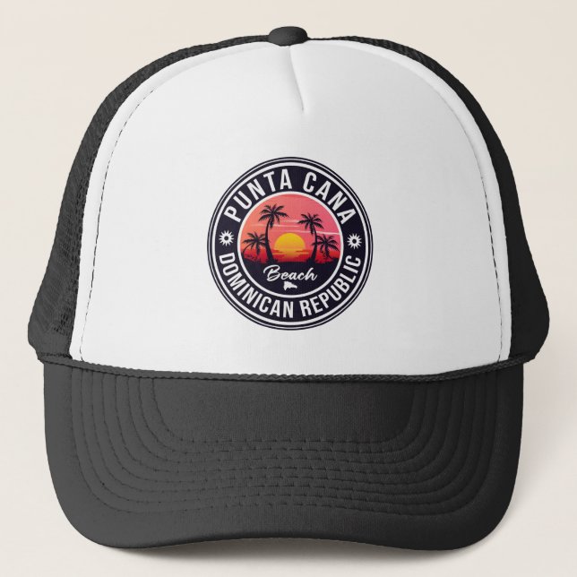 Punta Cana Dominican Palm Tree Retro Sunset Trucker Hat (Front)