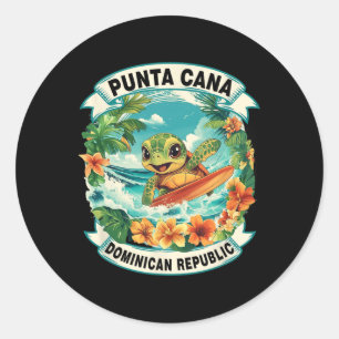 Punta Cana Dominican Republic Cute Sea Turtle Surf Classic Round Sticker