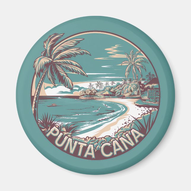 Punta Cana Dominican Republic Travel Art Badge Magnet (Front)