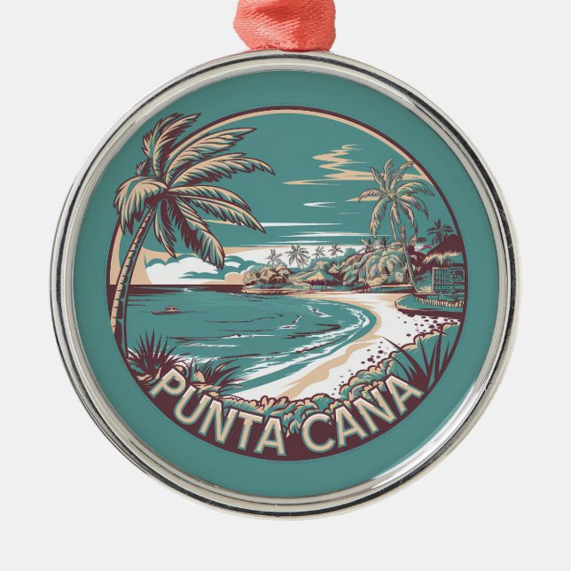Punta Cana Dominican Republic Travel Art Badge Metal Tree Decoration (Front)