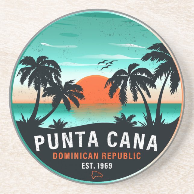 Punta Cana Dominican Retro Sunset Souvenir 60s Coaster (Front)