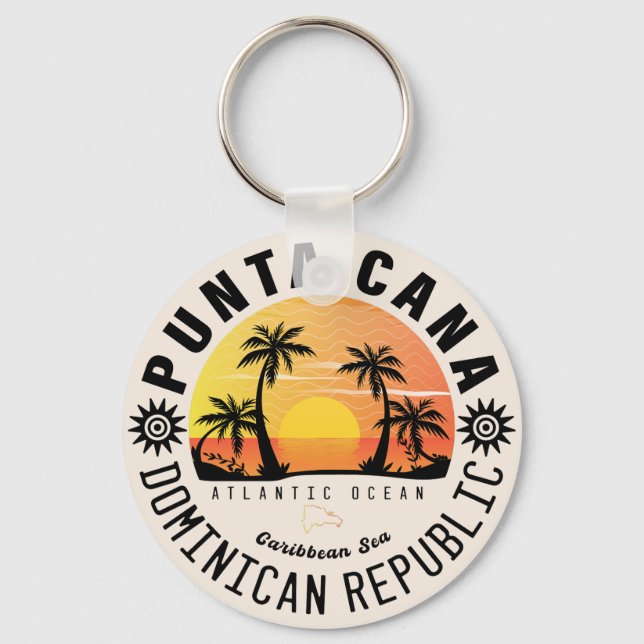 Punta Cana Dominican Retro Sunset Souvenir 60s Key Ring (Front)
