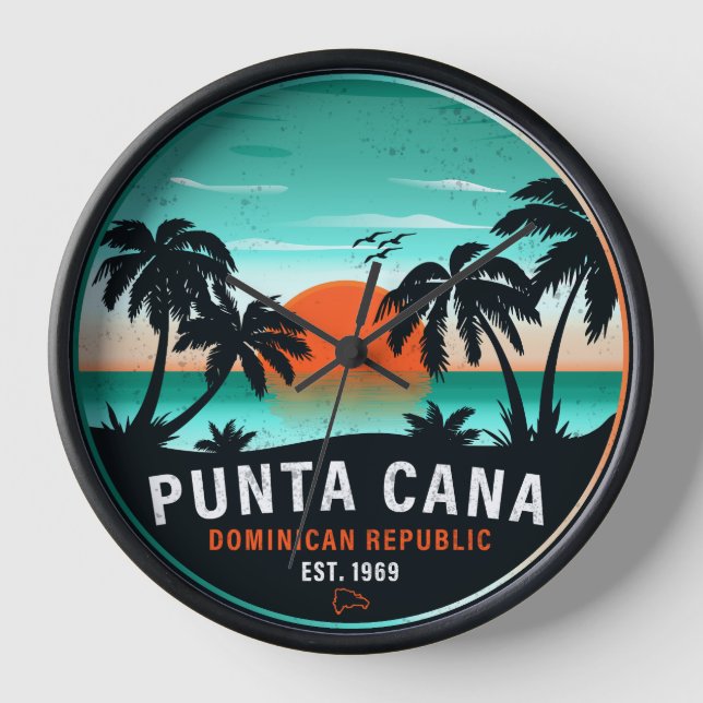 Punta Cana Dominican Retro Sunset Souvenir 80s Clock (Front)